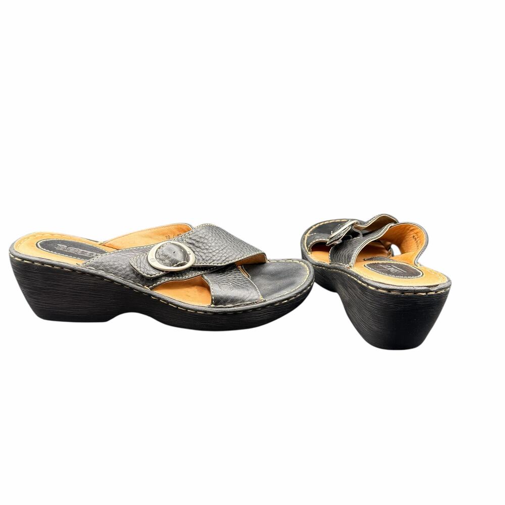 Born Leather Wedge Slide Sandals Women’s 10 EU 42 Buckle Comfort